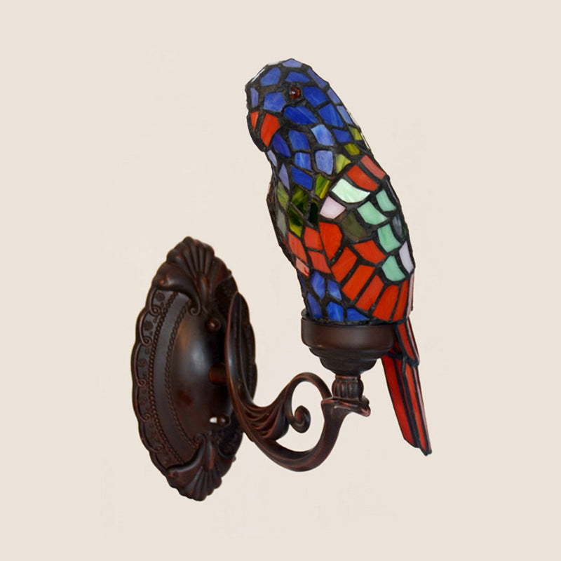 Single-Bulb Wall Light Classic Parrot Stained Glass Wall Lighting Fixture for Living Room Clearhalo 'Industrial' 'Middle century wall lights' 'Tiffany wall lights' 'Tiffany' 'Wall Lamps & Sconces' 'Wall Lights' Lighting' 2172670
