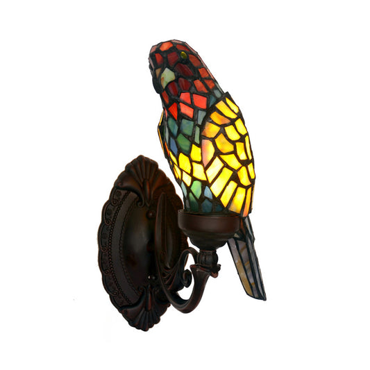 Single-Bulb Wall Light Classic Parrot Stained Glass Wall Lighting Fixture for Living Room Green Clearhalo 'Industrial' 'Middle century wall lights' 'Tiffany wall lights' 'Tiffany' 'Wall Lamps & Sconces' 'Wall Lights' Lighting' 2172671