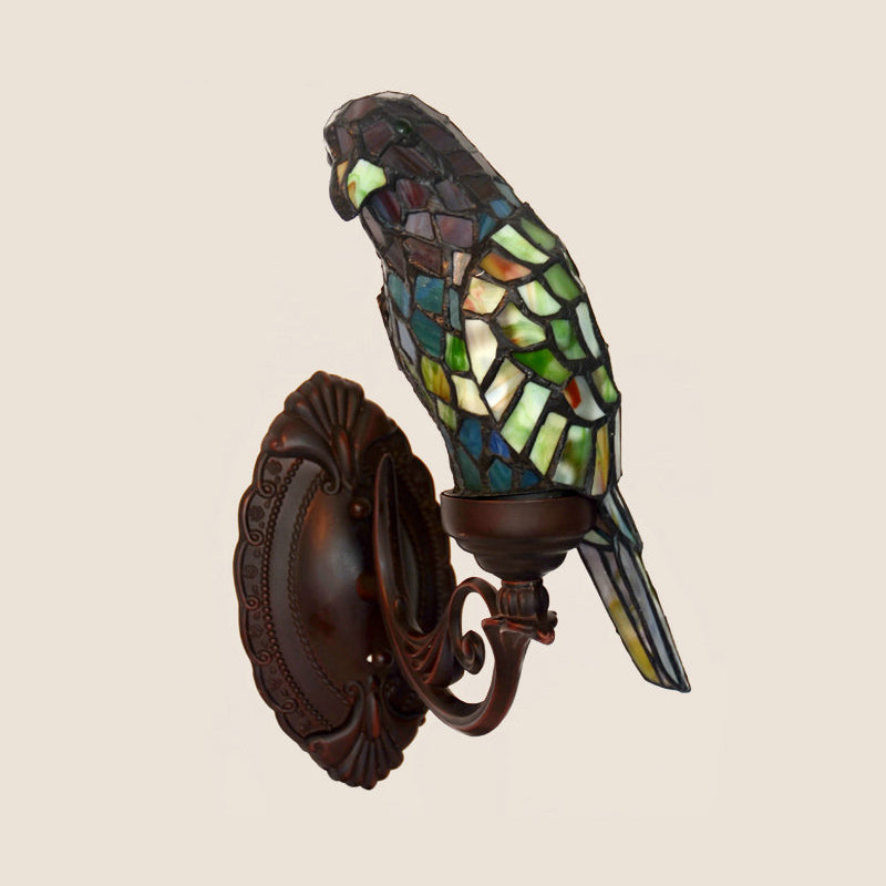 Single-Bulb Wall Light Classic Parrot Stained Glass Wall Lighting Fixture for Living Room Clearhalo 'Industrial' 'Middle century wall lights' 'Tiffany wall lights' 'Tiffany' 'Wall Lamps & Sconces' 'Wall Lights' Lighting' 2172672