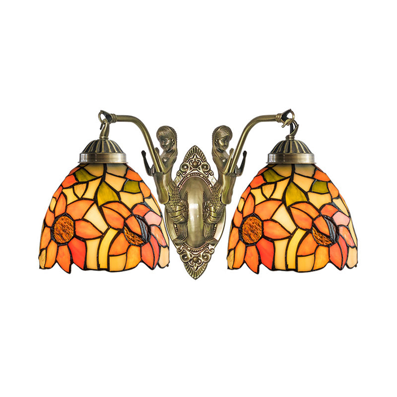 Bell Shade Wall Mount Light Stained Glass Vintage Wall Light Fixture with Mermaid Decor 2.0 Orange Clearhalo 'Industrial' 'Middle century wall lights' 'Tiffany wall lights' 'Tiffany' 'Wall Lamps & Sconces' 'Wall Lights' Lighting' 2172675