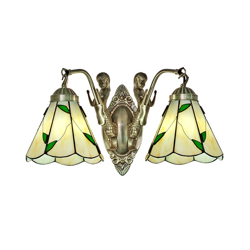 Bell Shade Wall Mount Light Stained Glass Vintage Wall Light Fixture with Mermaid Decor Clearhalo 'Industrial' 'Middle century wall lights' 'Tiffany wall lights' 'Tiffany' 'Wall Lamps & Sconces' 'Wall Lights' Lighting' 2172678