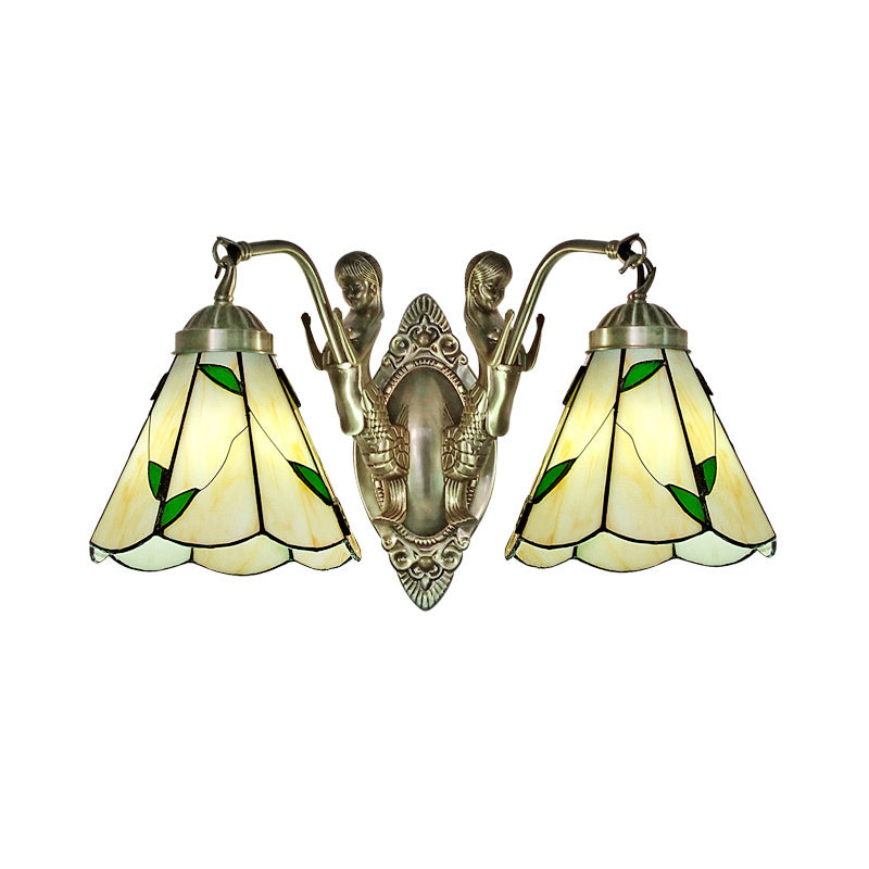 Bell Shade Wall Mount Light Stained Glass Vintage Wall Light Fixture with Mermaid Decor Clearhalo 'Industrial' 'Middle century wall lights' 'Tiffany wall lights' 'Tiffany' 'Wall Lamps & Sconces' 'Wall Lights' Lighting' 2172678