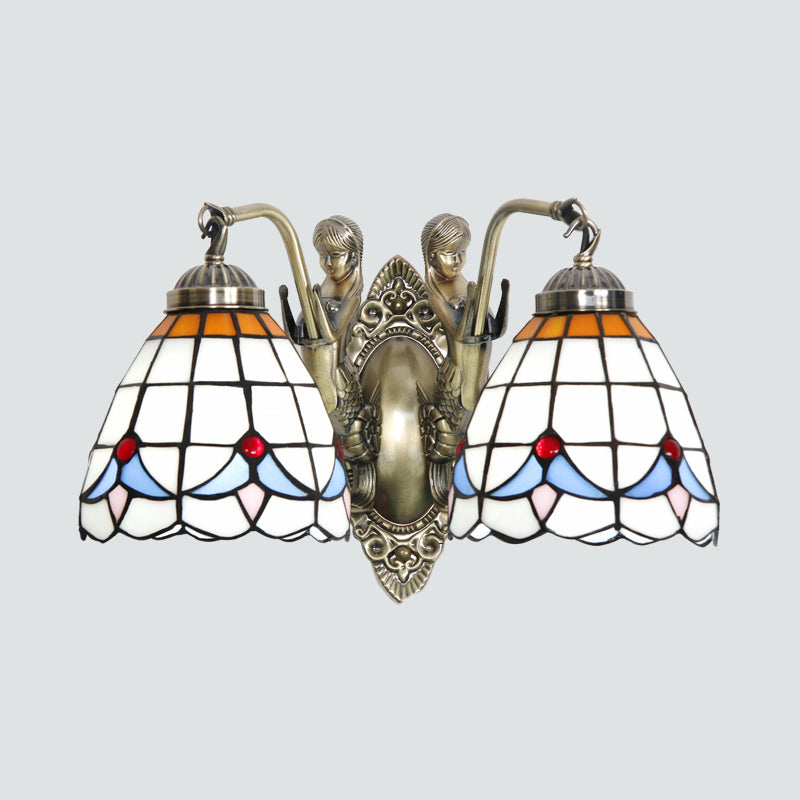 Bell Shade Wall Mount Light Stained Glass Vintage Wall Light Fixture with Mermaid Decor 2.0 Red Clearhalo 'Industrial' 'Middle century wall lights' 'Tiffany wall lights' 'Tiffany' 'Wall Lamps & Sconces' 'Wall Lights' Lighting' 2172682