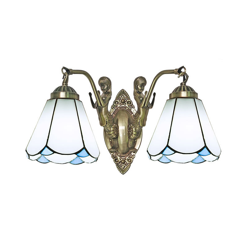 Bell Shade Wall Mount Light Stained Glass Vintage Wall Light Fixture with Mermaid Decor 2.0 White Clearhalo 'Industrial' 'Middle century wall lights' 'Tiffany wall lights' 'Tiffany' 'Wall Lamps & Sconces' 'Wall Lights' Lighting' 2172684