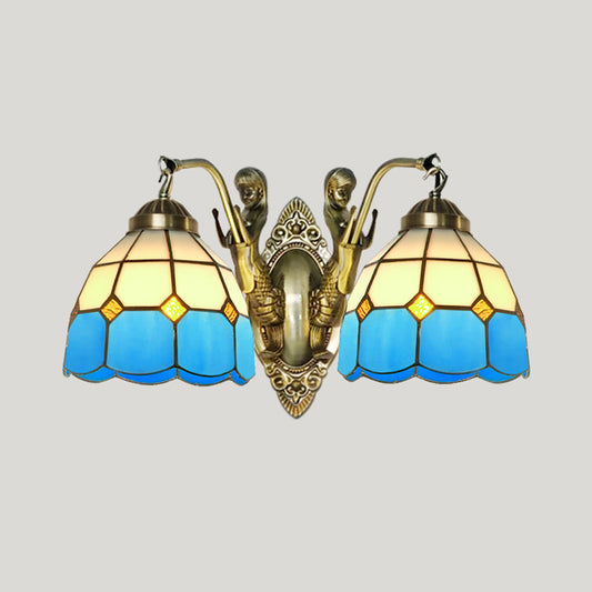 Bell Shade Wall Mount Light Stained Glass Vintage Wall Light Fixture with Mermaid Decor 2.0 Sky Blue Clearhalo 'Industrial' 'Middle century wall lights' 'Tiffany wall lights' 'Tiffany' 'Wall Lamps & Sconces' 'Wall Lights' Lighting' 2172686
