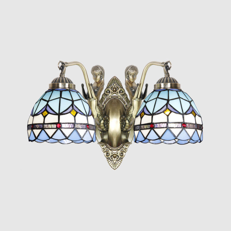 Bell Shade Wall Mount Light Stained Glass Vintage Wall Light Fixture with Mermaid Decor 2.0 Blue Clearhalo 'Industrial' 'Middle century wall lights' 'Tiffany wall lights' 'Tiffany' 'Wall Lamps & Sconces' 'Wall Lights' Lighting' 2172688
