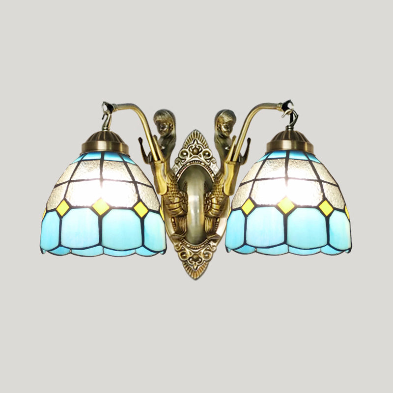 Bell Shade Wall Mount Light Stained Glass Vintage Wall Light Fixture with Mermaid Decor 2.0 Clear Clearhalo 'Industrial' 'Middle century wall lights' 'Tiffany wall lights' 'Tiffany' 'Wall Lamps & Sconces' 'Wall Lights' Lighting' 2172690