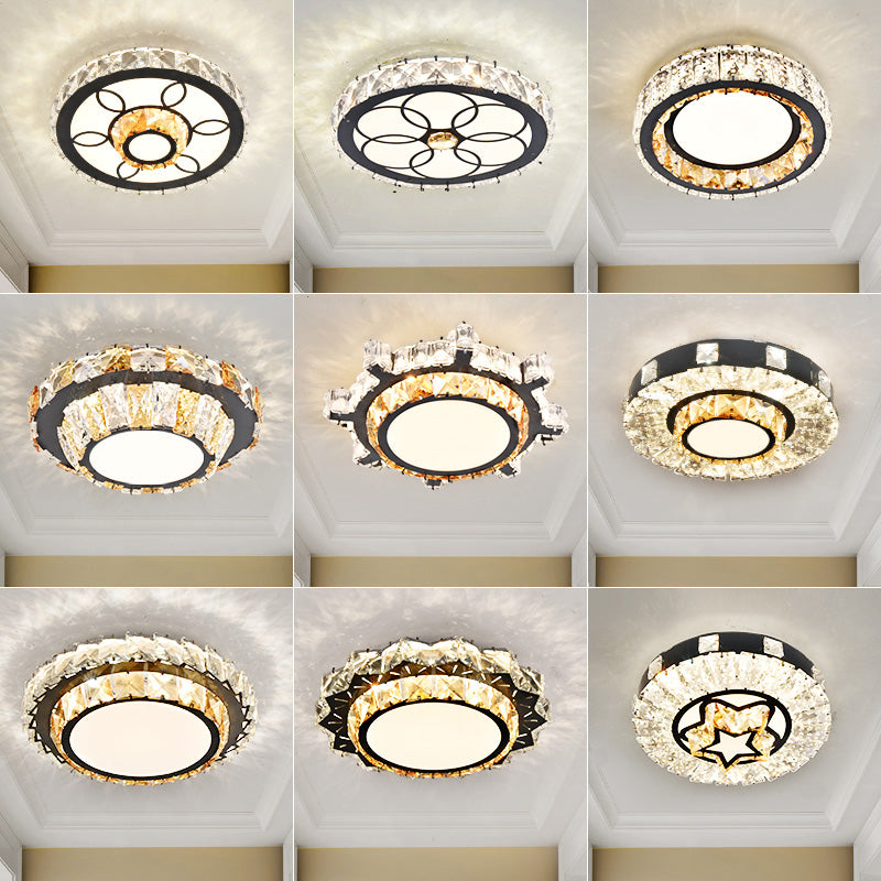 Contemporary Circular Flush Ceiling Light Crystal Corridor LED Flush Mount Lighting in Stainless-Steel Clearhalo 'Ceiling Lights' 'Close To Ceiling Lights' 'Close to ceiling' 'Flush mount' Lighting' 2172721