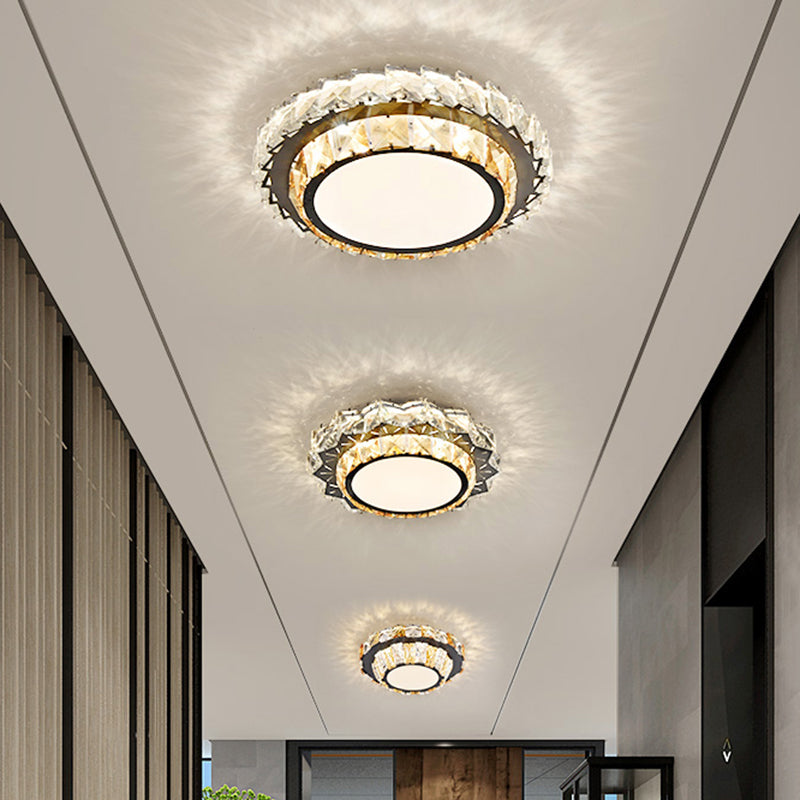 Contemporary Circular Flush Ceiling Light Crystal Corridor LED Flush Mount Lighting in Stainless-Steel Clearhalo 'Ceiling Lights' 'Close To Ceiling Lights' 'Close to ceiling' 'Flush mount' Lighting' 2172729