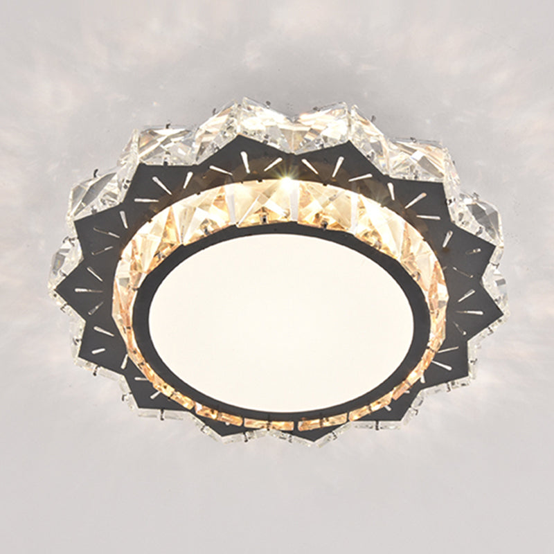 Contemporary Circular Flush Ceiling Light Crystal Corridor LED Flush Mount Lighting in Stainless-Steel Stainless-Steel Third Gear G Clearhalo 'Ceiling Lights' 'Close To Ceiling Lights' 'Close to ceiling' 'Flush mount' Lighting' 2172732
