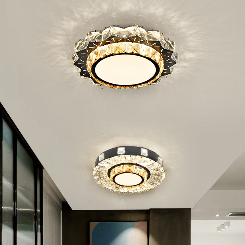 Contemporary Circular Flush Ceiling Light Crystal Corridor LED Flush Mount Lighting in Stainless-Steel Clearhalo 'Ceiling Lights' 'Close To Ceiling Lights' 'Close to ceiling' 'Flush mount' Lighting' 2172733