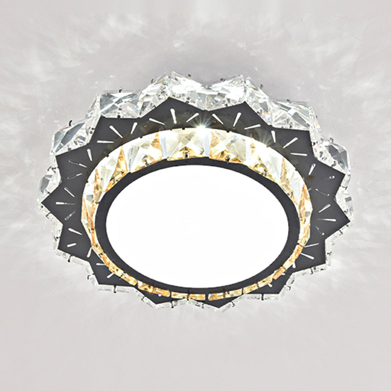 Contemporary Circular Flush Ceiling Light Crystal Corridor LED Flush Mount Lighting in Stainless-Steel Stainless-Steel White G Clearhalo 'Ceiling Lights' 'Close To Ceiling Lights' 'Close to ceiling' 'Flush mount' Lighting' 2172734