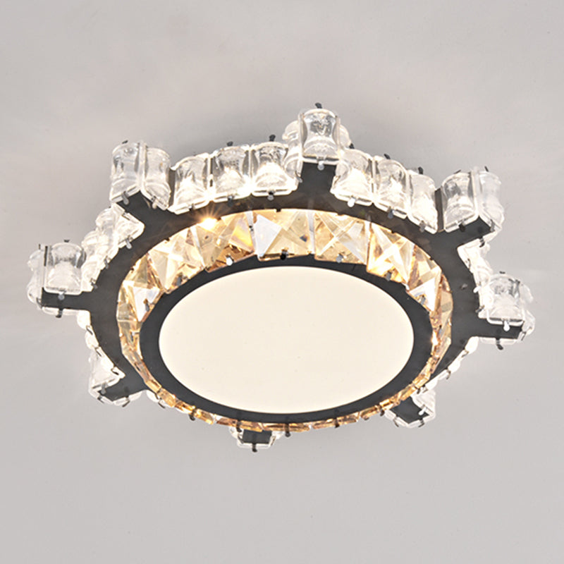 Contemporary Circular Flush Ceiling Light Crystal Corridor LED Flush Mount Lighting in Stainless-Steel Stainless-Steel Third Gear D Clearhalo 'Ceiling Lights' 'Close To Ceiling Lights' 'Close to ceiling' 'Flush mount' Lighting' 2172739