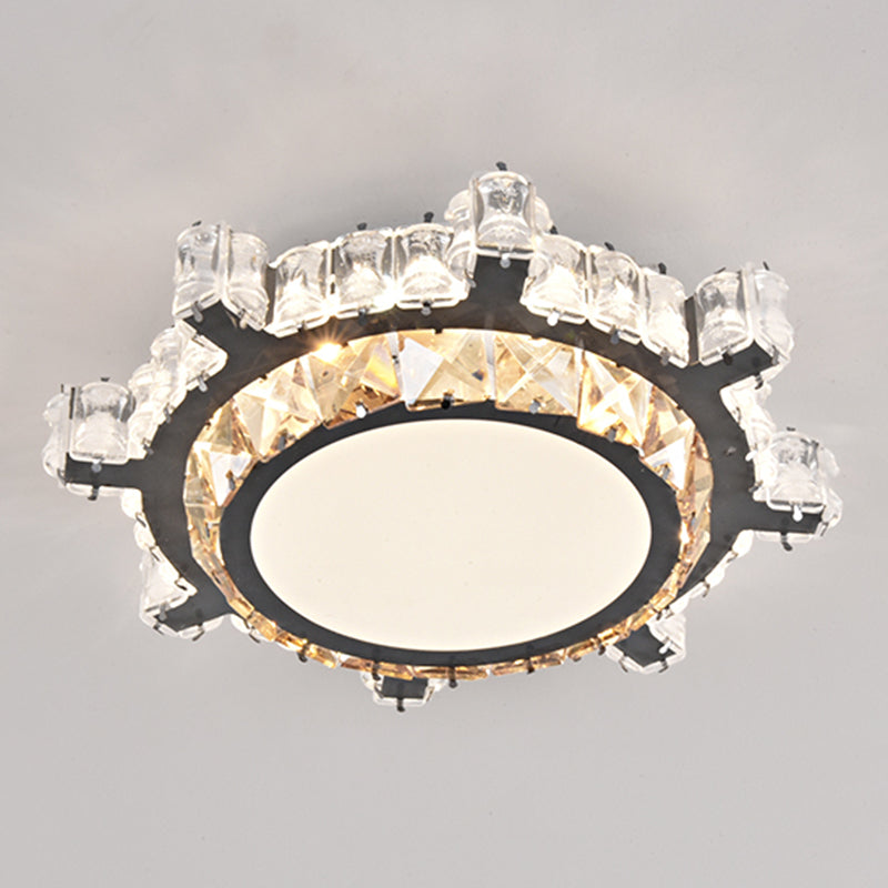 Contemporary Circular Flush Ceiling Light Crystal Corridor LED Flush Mount Lighting in Stainless-Steel Stainless-Steel Third Gear D Clearhalo 'Ceiling Lights' 'Close To Ceiling Lights' 'Close to ceiling' 'Flush mount' Lighting' 2172739