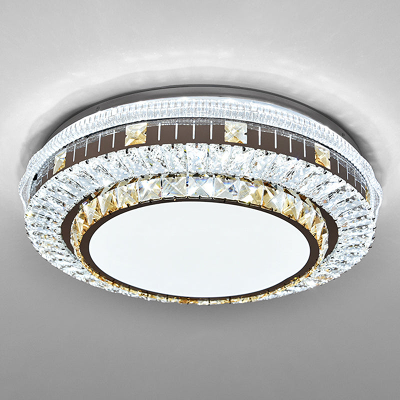 Drum LED Flush Mount Light Simplicity Crystal Bedroom Flush Mount Ceiling Light in Stainless-Steel Stainless-Steel Remote Control Stepless Dimming A Clearhalo 'Ceiling Lights' 'Close To Ceiling Lights' 'Close to ceiling' 'Flush mount' Lighting' 2172750