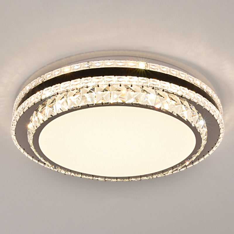 Drum LED Flush Mount Light Simplicity Crystal Bedroom Flush Mount Ceiling Light in Stainless-Steel Stainless-Steel Third Gear C Clearhalo 'Ceiling Lights' 'Close To Ceiling Lights' 'Close to ceiling' 'Flush mount' Lighting' 2172753