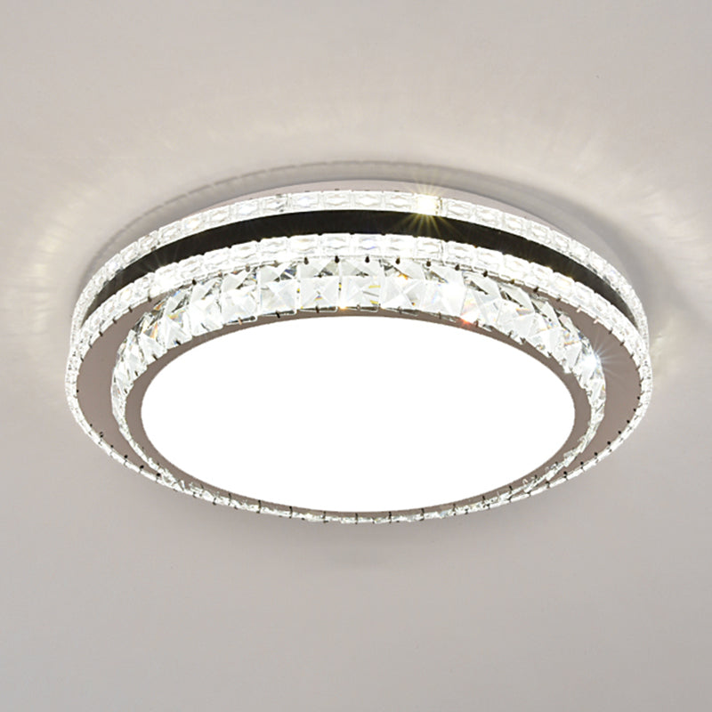 Drum LED Flush Mount Light Simplicity Crystal Bedroom Flush Mount Ceiling Light in Stainless-Steel Stainless-Steel Remote Control Stepless Dimming C Clearhalo 'Ceiling Lights' 'Close To Ceiling Lights' 'Close to ceiling' 'Flush mount' Lighting' 2172754