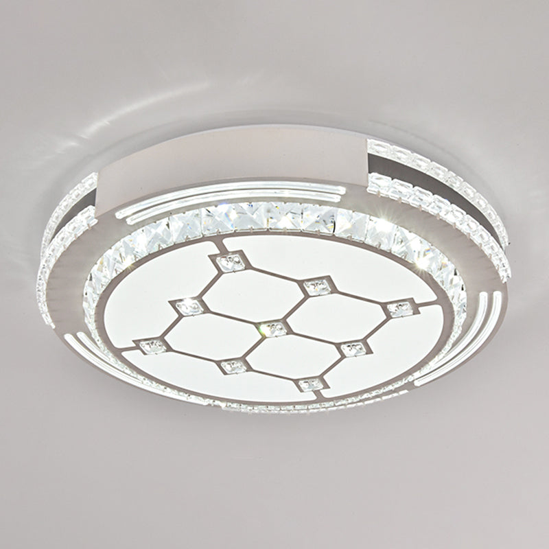 Drum LED Flush Mount Light Simplicity Crystal Bedroom Flush Mount Ceiling Light in Stainless-Steel Stainless-Steel Remote Control Stepless Dimming E Clearhalo 'Ceiling Lights' 'Close To Ceiling Lights' 'Close to ceiling' 'Flush mount' Lighting' 2172758