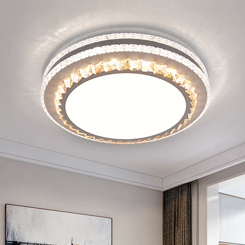 Drum LED Flush Mount Light Simplicity Crystal Bedroom Flush Mount Ceiling Light in Stainless-Steel Stainless-Steel Third Gear G Clearhalo 'Ceiling Lights' 'Close To Ceiling Lights' 'Close to ceiling' 'Flush mount' Lighting' 2172761