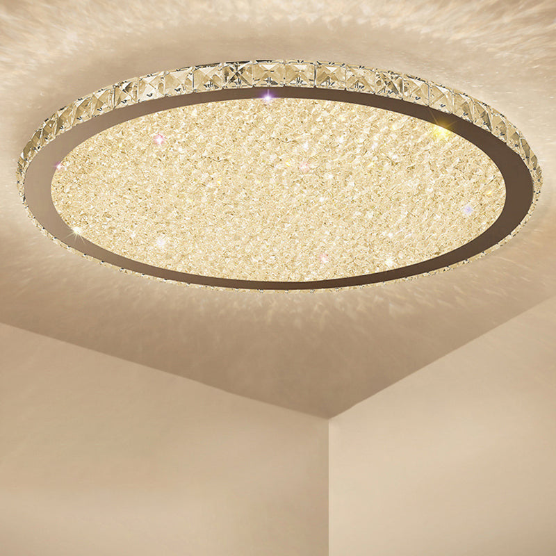 Round Shaped Clear Crystal Flush Light Artistic Stainless-Steel LED Flush Ceiling Light Fixture Stainless-Steel Remote Control Stepless Dimming Clearhalo 'Ceiling Lights' 'Close To Ceiling Lights' 'Close to ceiling' 'Flush mount' Lighting' 2172780