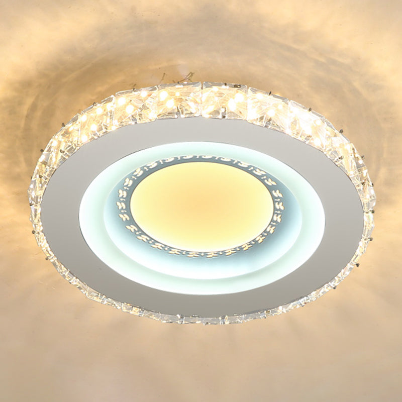 Circle Shaped LED Flush Mount Modern Crystal Stainless-Steel Flushmount Ceiling Light Stainless-Steel Leaf Clearhalo 'Ceiling Lights' 'Close To Ceiling Lights' 'Close to ceiling' 'Flush mount' Lighting' 2172797