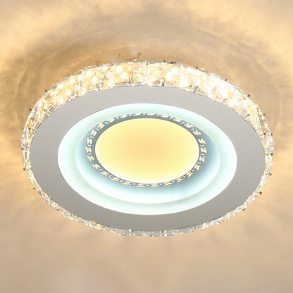 Circle Shaped LED Flush Mount Modern Crystal Stainless-Steel Flushmount Ceiling Light Stainless-Steel Leaf Clearhalo 'Ceiling Lights' 'Close To Ceiling Lights' 'Close to ceiling' 'Flush mount' Lighting' 2172797