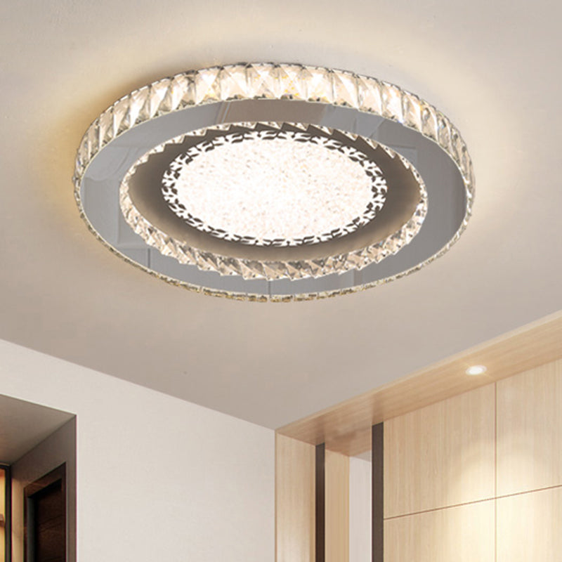 Round Bedroom Flush Ceiling Light Crystal Contemporary LED Flush Mount Lighting Fixture in Stainless-Steel Clearhalo 'Ceiling Lights' 'Close To Ceiling Lights' 'Close to ceiling' 'Flush mount' Lighting' 2172808