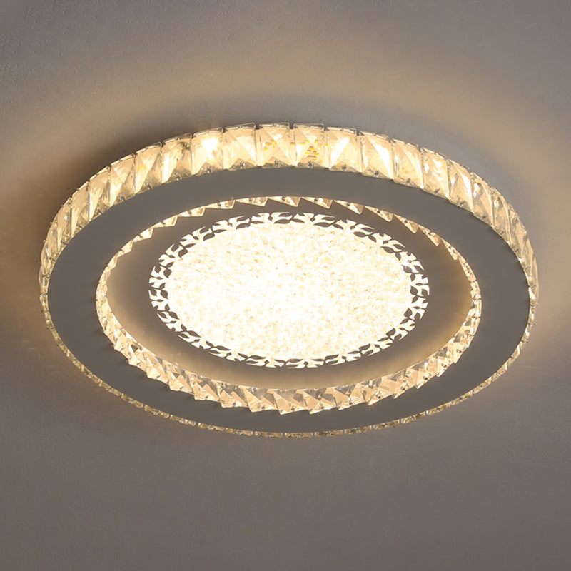 Round Bedroom Flush Ceiling Light Crystal Contemporary LED Flush Mount Lighting Fixture in Stainless-Steel Stainless-Steel Warm Leaf Clearhalo 'Ceiling Lights' 'Close To Ceiling Lights' 'Close to ceiling' 'Flush mount' Lighting' 2172809