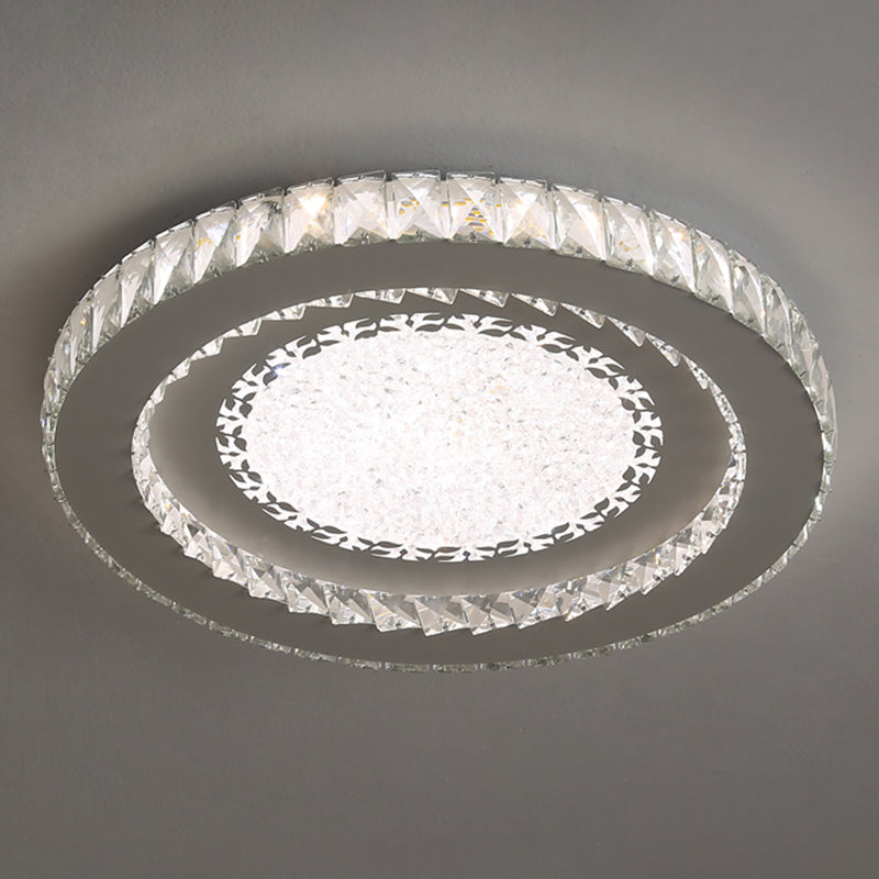 Round Bedroom Flush Ceiling Light Crystal Contemporary LED Flush Mount Lighting Fixture in Stainless-Steel Stainless-Steel Leaf Clearhalo 'Ceiling Lights' 'Close To Ceiling Lights' 'Close to ceiling' 'Flush mount' Lighting' 2172810