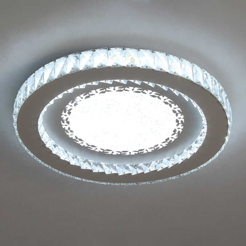 Round Bedroom Flush Ceiling Light Crystal Contemporary LED Flush Mount Lighting Fixture in Stainless-Steel Stainless-Steel White Leaf Clearhalo 'Ceiling Lights' 'Close To Ceiling Lights' 'Close to ceiling' 'Flush mount' Lighting' 2172811