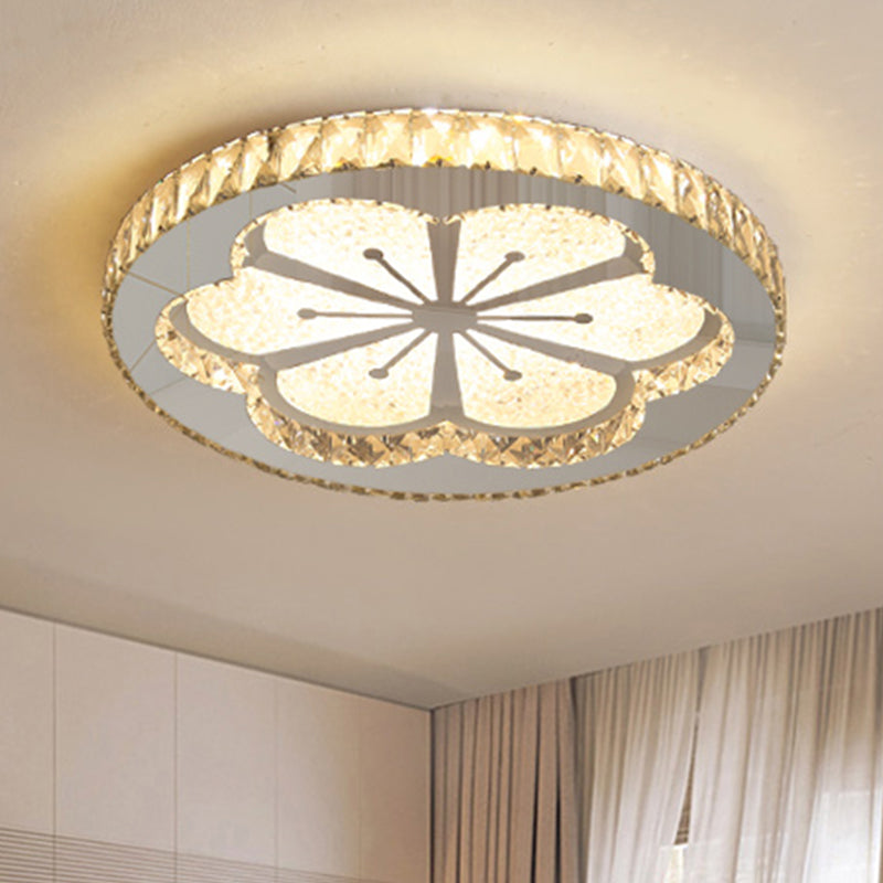 Round Bedroom Flush Ceiling Light Crystal Contemporary LED Flush Mount Lighting Fixture in Stainless-Steel Clearhalo 'Ceiling Lights' 'Close To Ceiling Lights' 'Close to ceiling' 'Flush mount' Lighting' 2172812