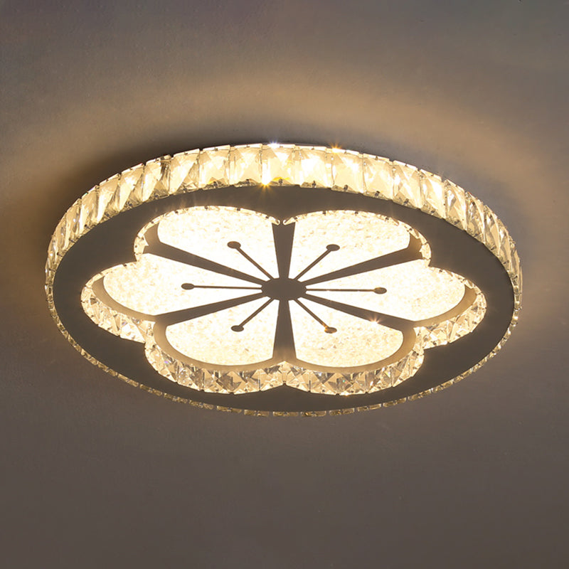 Round Bedroom Flush Ceiling Light Crystal Contemporary LED Flush Mount Lighting Fixture in Stainless-Steel Stainless-Steel Warm Flower Clearhalo 'Ceiling Lights' 'Close To Ceiling Lights' 'Close to ceiling' 'Flush mount' Lighting' 2172813