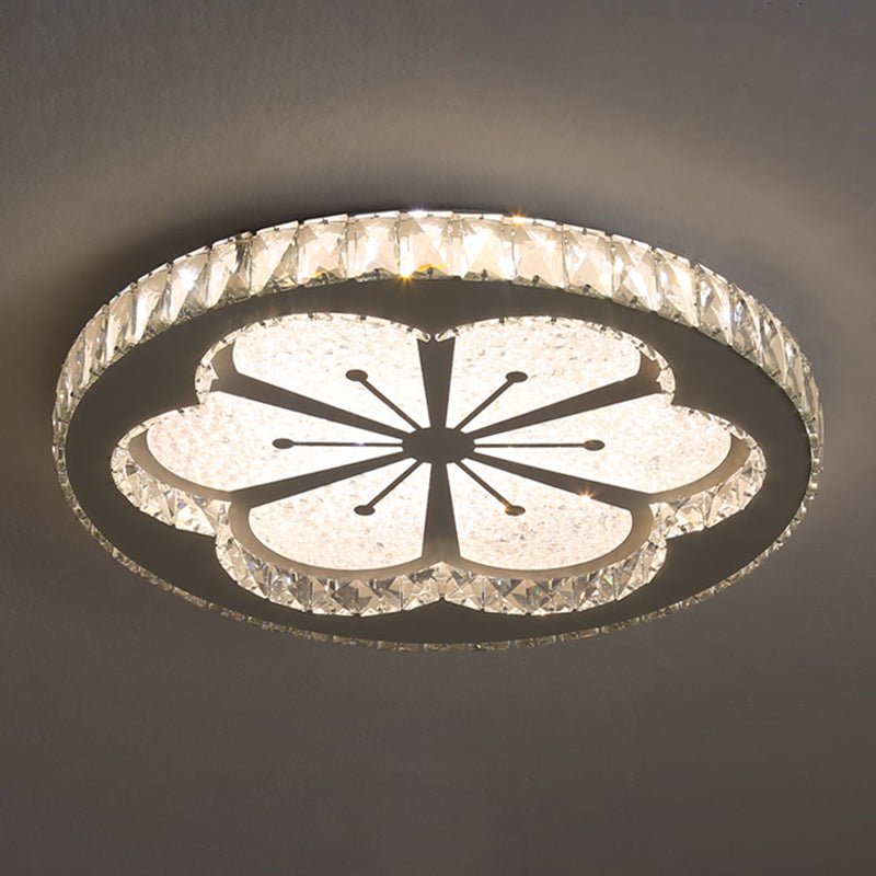 Round Bedroom Flush Ceiling Light Crystal Contemporary LED Flush Mount Lighting Fixture in Stainless-Steel Stainless-Steel Flower Clearhalo 'Ceiling Lights' 'Close To Ceiling Lights' 'Close to ceiling' 'Flush mount' Lighting' 2172814