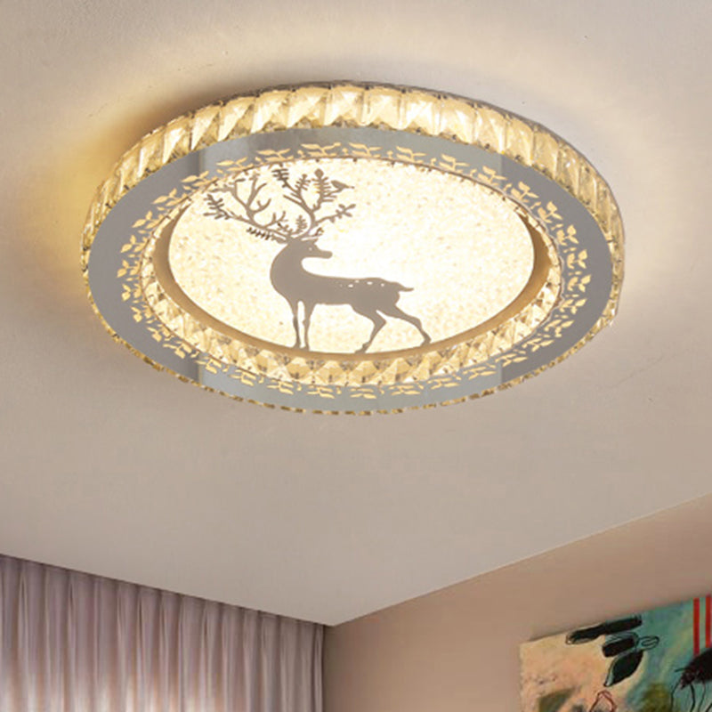 Round Bedroom Flush Ceiling Light Crystal Contemporary LED Flush Mount Lighting Fixture in Stainless-Steel Clearhalo 'Ceiling Lights' 'Close To Ceiling Lights' 'Close to ceiling' 'Flush mount' Lighting' 2172816