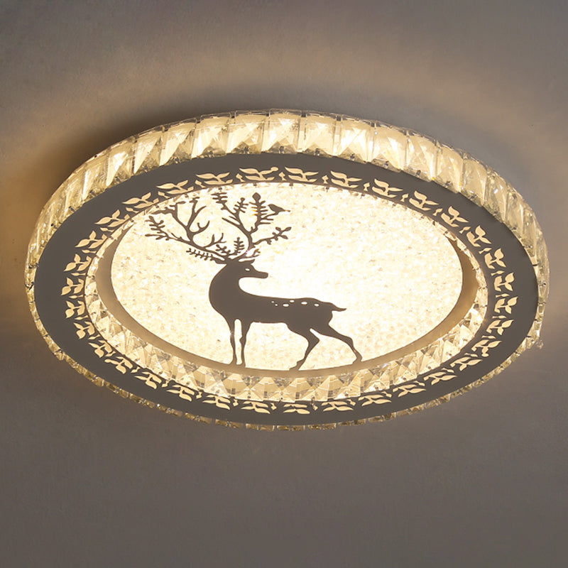 Round Bedroom Flush Ceiling Light Crystal Contemporary LED Flush Mount Lighting Fixture in Stainless-Steel Stainless-Steel Warm Deer Clearhalo 'Ceiling Lights' 'Close To Ceiling Lights' 'Close to ceiling' 'Flush mount' Lighting' 2172817