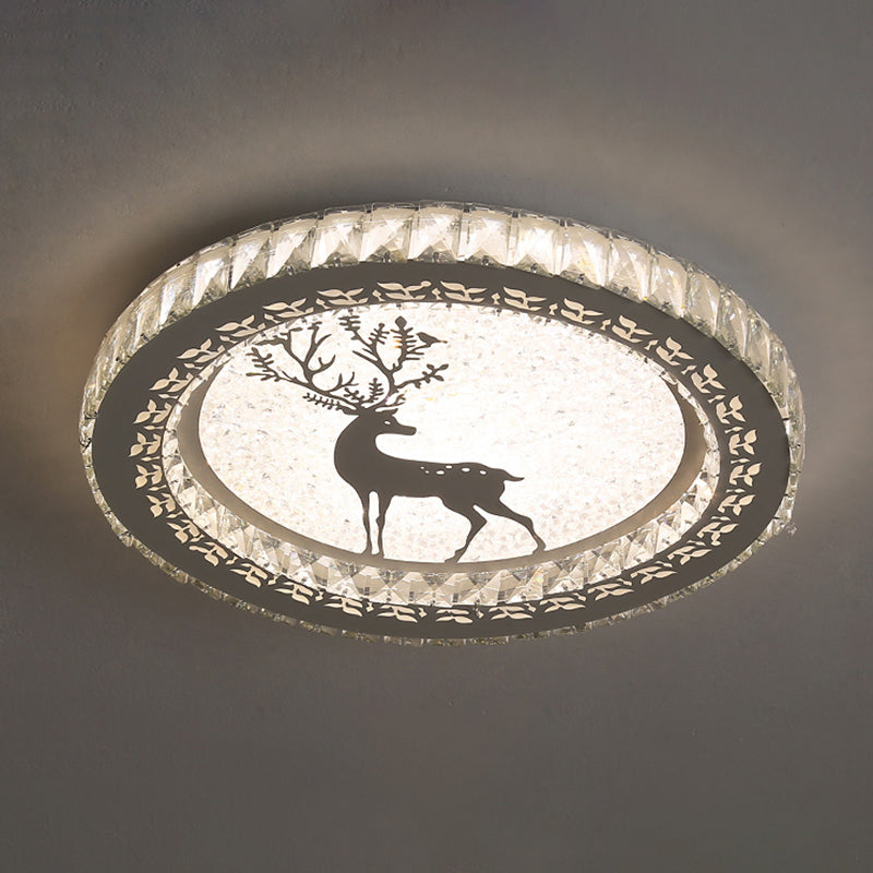Round Bedroom Flush Ceiling Light Crystal Contemporary LED Flush Mount Lighting Fixture in Stainless-Steel Stainless-Steel Deer Clearhalo 'Ceiling Lights' 'Close To Ceiling Lights' 'Close to ceiling' 'Flush mount' Lighting' 2172818
