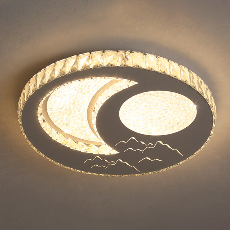 Round Bedroom Flush Ceiling Light Crystal Contemporary LED Flush Mount Lighting Fixture in Stainless-Steel Stainless-Steel Warm Moon Clearhalo 'Ceiling Lights' 'Close To Ceiling Lights' 'Close to ceiling' 'Flush mount' Lighting' 2172820