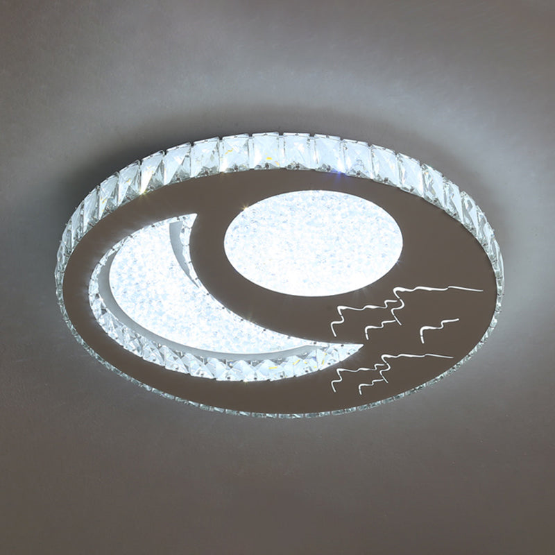 Round Bedroom Flush Ceiling Light Crystal Contemporary LED Flush Mount Lighting Fixture in Stainless-Steel Stainless-Steel White Moon Clearhalo 'Ceiling Lights' 'Close To Ceiling Lights' 'Close to ceiling' 'Flush mount' Lighting' 2172822