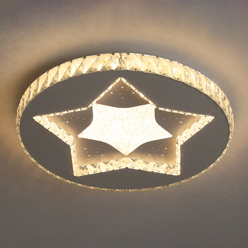 Round Bedroom Flush Ceiling Light Crystal Contemporary LED Flush Mount Lighting Fixture in Stainless-Steel Stainless-Steel Warm Star Clearhalo 'Ceiling Lights' 'Close To Ceiling Lights' 'Close to ceiling' 'Flush mount' Lighting' 2172823