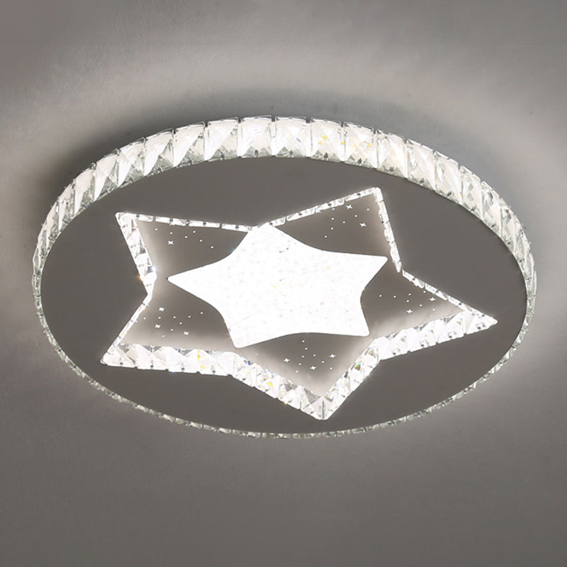 Round Bedroom Flush Ceiling Light Crystal Contemporary LED Flush Mount Lighting Fixture in Stainless-Steel Stainless-Steel Star Clearhalo 'Ceiling Lights' 'Close To Ceiling Lights' 'Close to ceiling' 'Flush mount' Lighting' 2172824