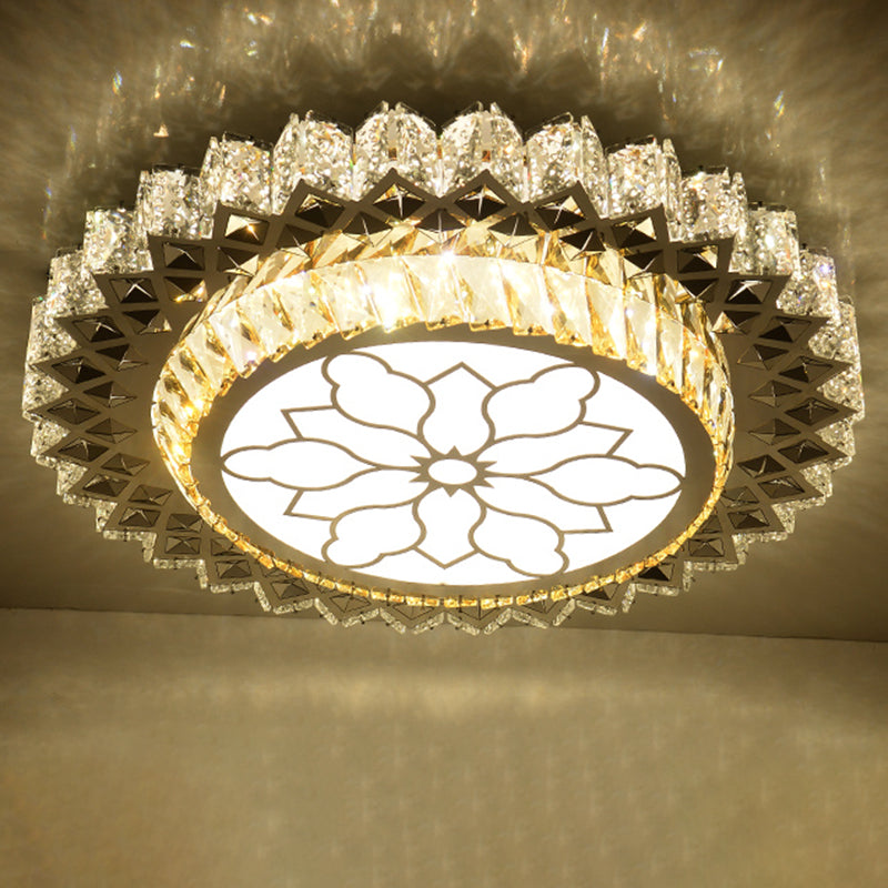 Circular Flush Light Artistic K9 Crystal Dining Room LED Flush Ceiling Light Fixture in Stainless-Steel Stainless-Steel D Clearhalo 'Ceiling Lights' 'Close To Ceiling Lights' 'Close to ceiling' 'Flush mount' Lighting' 2172839