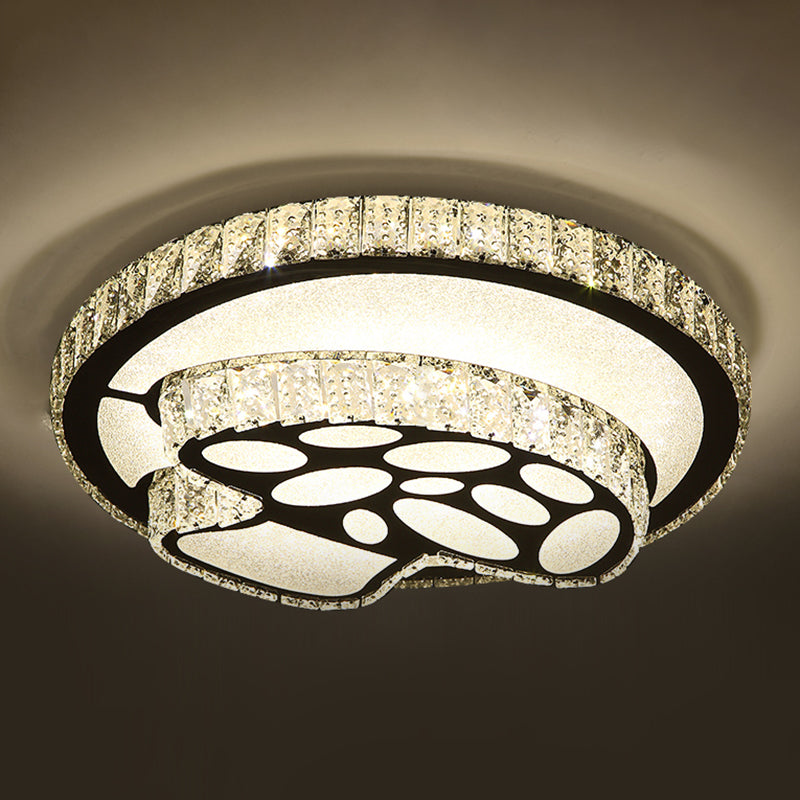 Circular Flush Light Artistic K9 Crystal Dining Room LED Flush Ceiling Light Fixture in Stainless-Steel Stainless-Steel E Clearhalo 'Ceiling Lights' 'Close To Ceiling Lights' 'Close to ceiling' 'Flush mount' Lighting' 2172840
