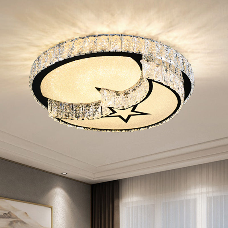 Circular Flush Light Artistic K9 Crystal Dining Room LED Flush Ceiling Light Fixture in Stainless-Steel Stainless-Steel H Clearhalo 'Ceiling Lights' 'Close To Ceiling Lights' 'Close to ceiling' 'Flush mount' Lighting' 2172843