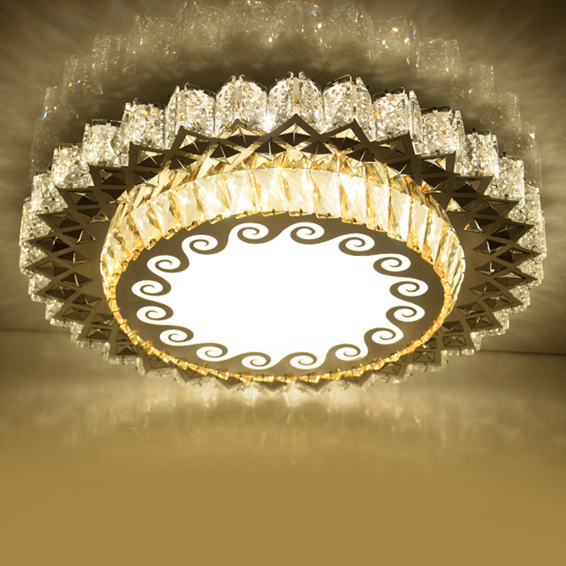 Circular Flush Light Artistic K9 Crystal Dining Room LED Flush Ceiling Light Fixture in Stainless-Steel Stainless-Steel K Clearhalo 'Ceiling Lights' 'Close To Ceiling Lights' 'Close to ceiling' 'Flush mount' Lighting' 2172849