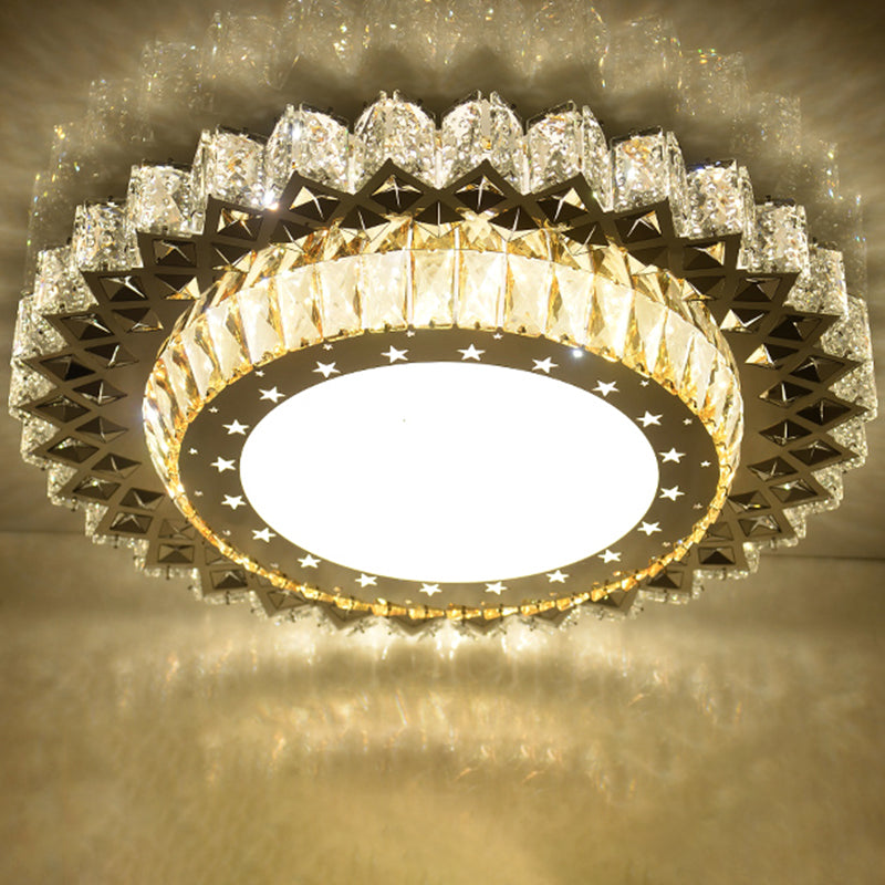 Circular Flush Light Artistic K9 Crystal Dining Room LED Flush Ceiling Light Fixture in Stainless-Steel Stainless-Steel M Clearhalo 'Ceiling Lights' 'Close To Ceiling Lights' 'Close to ceiling' 'Flush mount' Lighting' 2172851