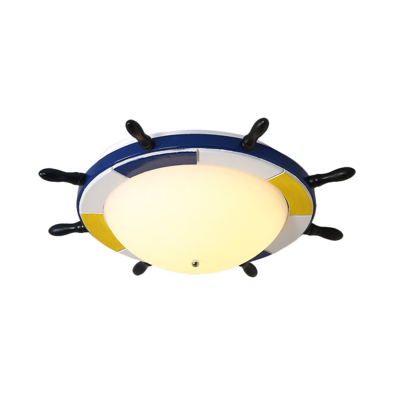Nautical Style LED Flush Ceiling Light with Wood Shade Blue Finish Dome/Rudder Flush Mount Ceiling Light Clearhalo 'Ceiling Lights' 'Close To Ceiling Lights' 'Close to ceiling' 'Flush mount' Lighting' 217292
