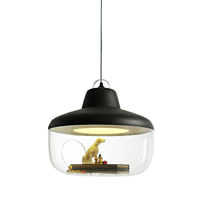 Black/Yellow Urn Hanging Pendant Light Macaron Style 1 Light Clear Glass Ceiling Lamp for Dining Room Clearhalo 'Ceiling Lights' 'Chandeliers' 'Glass shade' 'Glass' 'Modern Pendants' 'Modern' 'Pendant Lights' 'Pendants' Lighting' 217499
