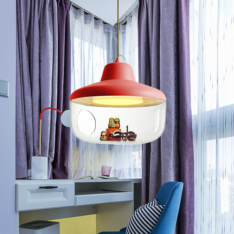 Black/Yellow Urn Hanging Pendant Light Macaron Style 1 Light Clear Glass Ceiling Lamp for Dining Room Clearhalo 'Ceiling Lights' 'Chandeliers' 'Glass shade' 'Glass' 'Modern Pendants' 'Modern' 'Pendant Lights' 'Pendants' Lighting' 217503