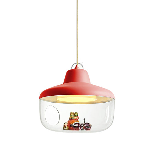 Black/Yellow Urn Hanging Pendant Light Macaron Style 1 Light Clear Glass Ceiling Lamp for Dining Room Clearhalo 'Ceiling Lights' 'Chandeliers' 'Glass shade' 'Glass' 'Modern Pendants' 'Modern' 'Pendant Lights' 'Pendants' Lighting' 217504