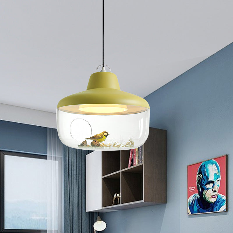 Black/Yellow Urn Hanging Pendant Light Macaron Style 1 Light Clear Glass Ceiling Lamp for Dining Room Yellow Clearhalo 'Ceiling Lights' 'Chandeliers' 'Glass shade' 'Glass' 'Modern Pendants' 'Modern' 'Pendant Lights' 'Pendants' Lighting' 217505